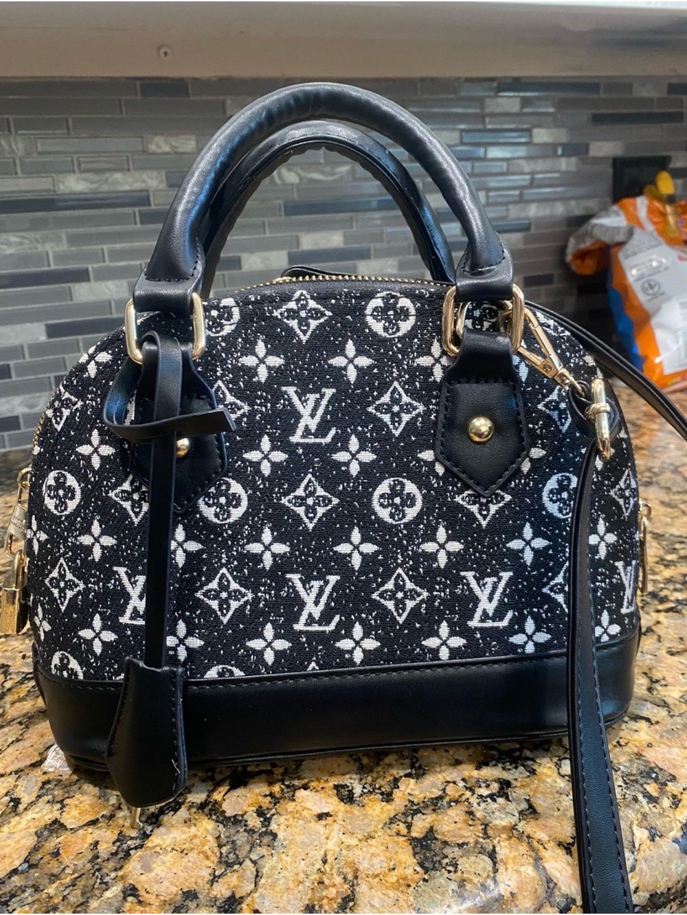 Black & White Monogram Alma Satchel